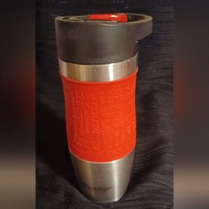 Red Excel Steel "coffee types" travel cup (110324C)